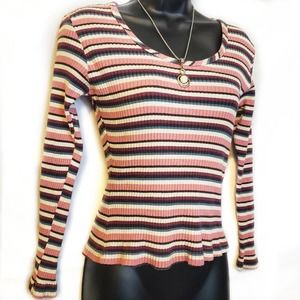 Lajate Ribbed Fitted Long Sleeve Striped Sweater M